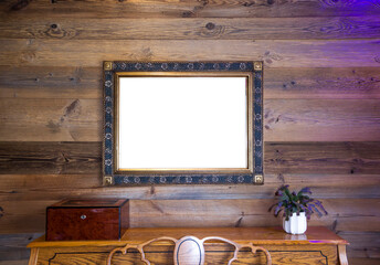  frame on wood wall background, mock up