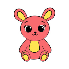 Beautiful cartoon illustration with a cute pink Bunny. Digital art