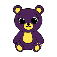 Beautiful cartoon illustration with a cute purple bear. Digital art.
