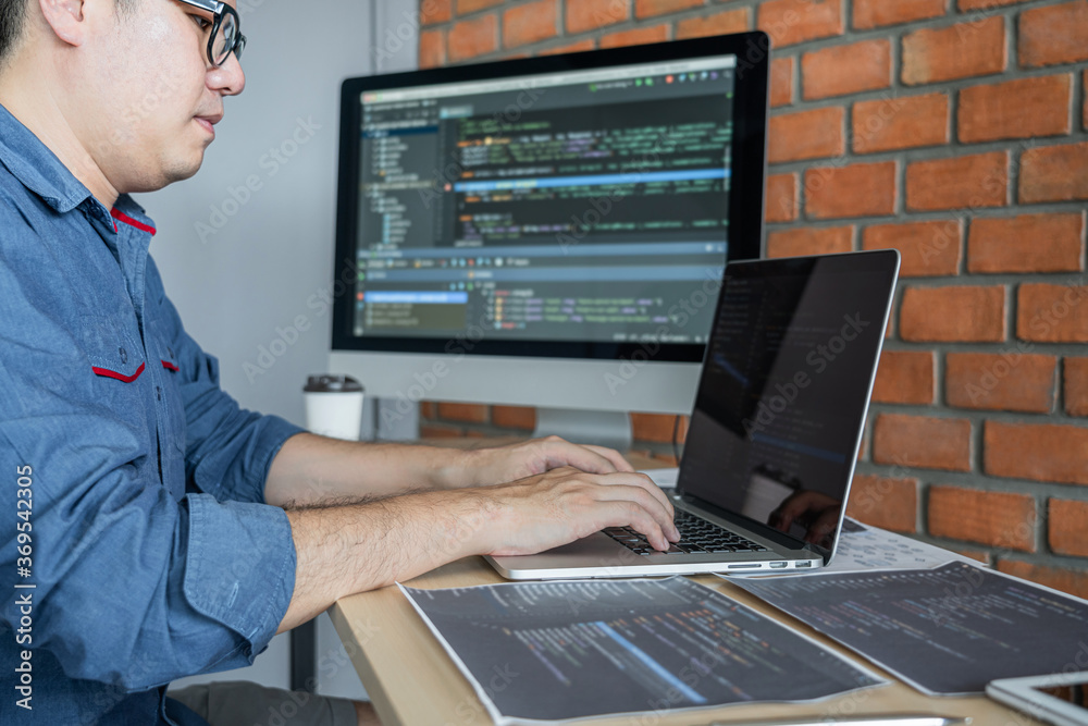 Aufkleber Young programmer working at developing programming and website
