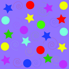 Seamless colorful  pattern background  with  circles  and  stars, vector