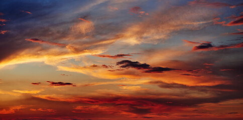 sunset sky as background, colorful and beautiful sunlight and clouds