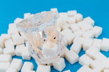 Fake jaw with bad teeth with sugar in it