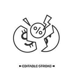 Discount icon. Sale, financial problems or bankruptcy linear pictogram. Concept of price drop, financial crisis and money shortage. Editable stroke vector illustration for banking and retail