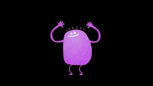 Cartoon funny animation gif character on isolated background.  Cute purple monster man
