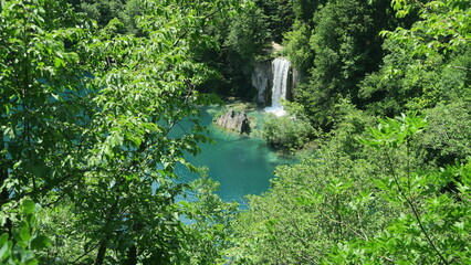 waterfall over lake