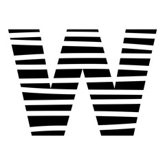 Letter W - striped mottled font - isolated, vector
