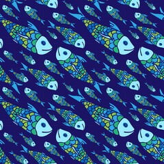 Seamless vector pattern with colorfull cute fishes