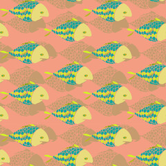 Seamless vector pattern with colorfull cute fishes
