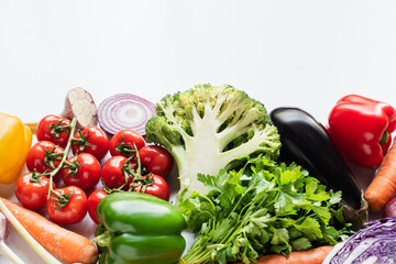 assorted fresh ripe colorful vegetables isolated on white background