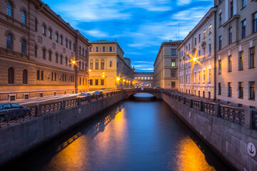 Channel in St.Petersburg at dusk, Russia