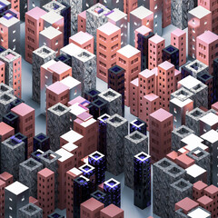 Isometric city background with skyscrapers. 3d rendering