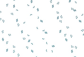Light BLUE vector background with music symbols.