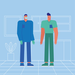 professional male doctors wearing medical masks