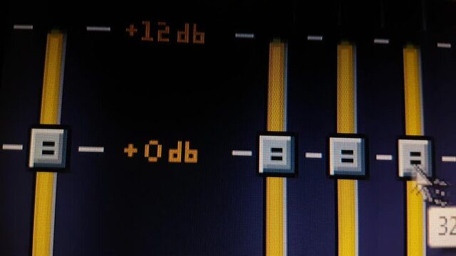 Setting equalizer on digital media player. Audio computer software close up