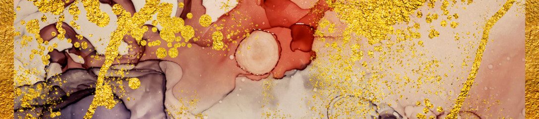 Golden swirl, tropical colors- beautiful painting. ART&GOLD. Masterpiece of designing art, exotic paper texture. Oriental pattern, ancient drawing. Popular trendy artistic design.