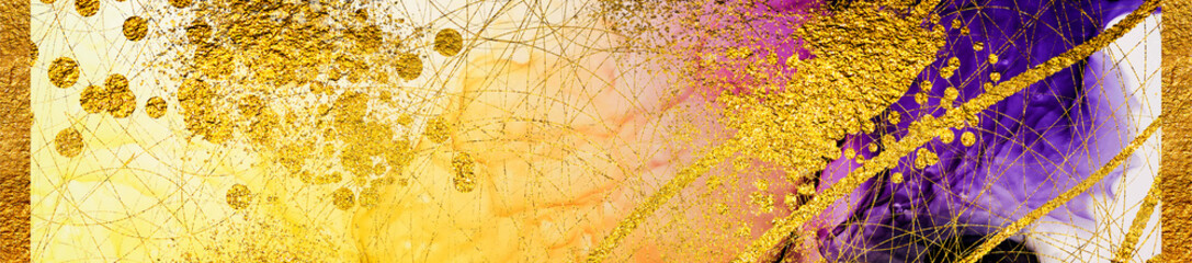 Golden swirl, tropical colors- beautiful painting. ART&GOLD. Masterpiece of designing art, exotic paper texture. Oriental pattern, ancient drawing. Popular trendy artistic design.