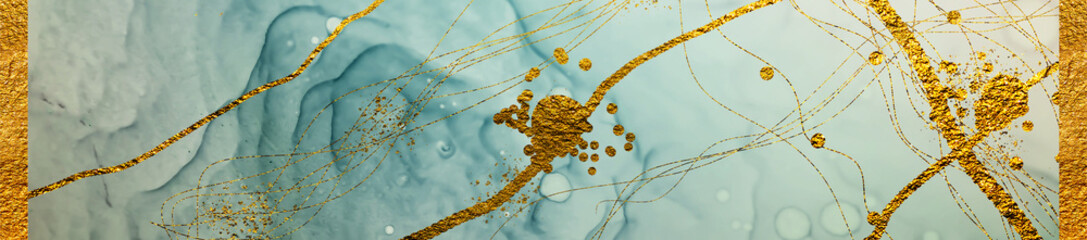 Golden swirl, tropical colors- beautiful painting. ART&GOLD. Masterpiece of designing art, exotic paper texture. Oriental pattern, ancient drawing. Popular trendy artistic design.