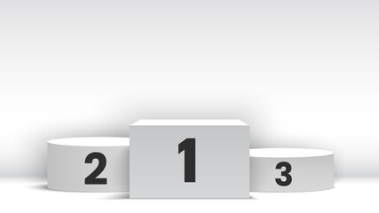 White blank winners podium. Pedestal. Vector illustration.