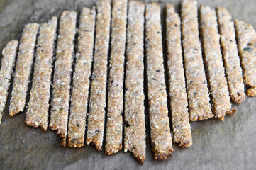 Healthy pastries. Cookies made from whole grain flour and pumpkin seeds, sunflower seeds, sesame seeds. Diet.