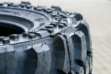 closeup view of new mud and terrain tire tread