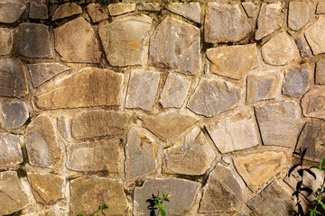 Background of stone wall texture. The surface of the stones is brown