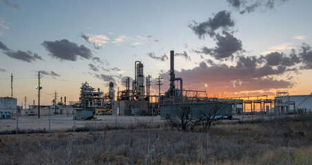 Gas plant at dawn near Lovington, New Mexico, USA