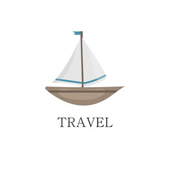logo for design with a boat. ship with a sail. vector element on white background. print for fabric.