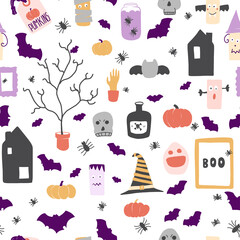 Halloween background, Vector flat illustration. Seamless vector background