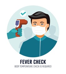 Showing Body Temperature Check Sign. holding a non-contact thermometer in hand.  fever check sign. Checking body temperature, Coronavirus prevention.
