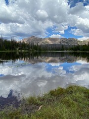 lake in the mountains with blue sky