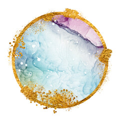 Tenderness in pastel colors. Unique creativity. Inspired by the Sky. Abstract painting with golden swirls. Popular trendy artistic design. Masterpiece of designing art, oriental paper texture.