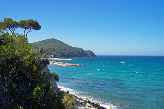 View rom the town of Saint-Cyr-sur-Mer on Pointe Grenier. France coast. July 24, 2020. Editorial photo