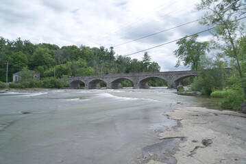 A five span stone bridge over the Mississippi river