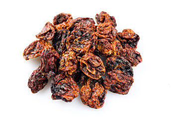 Dried Mexican hot Chile habanero seco chili offered as close-up on white background with copy space - free-form select 