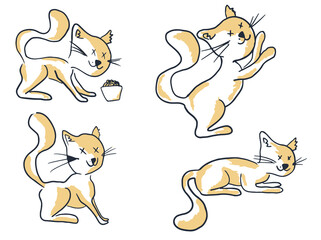 Cute cartooned cat poses characters vector set