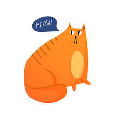 Fat red cat in cartoon style isolated on white.