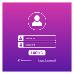 Login Screen UI, UX Design, Web mobile app user interface, Registration form, sign up mobile application, Sign In page purple and pink color Vector