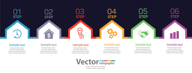 Flat design vector business infographic template with 6 steps. Can be used for workflow processes, banner, diagram, number options, work plan, web design