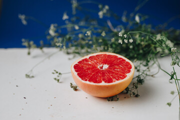 Slice of grapefruit on a table
