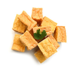 fried tofu on a white background
