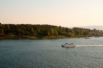 Norway. Oslo. View of the Oslo fjord from the ferry deck. September 18, 2018