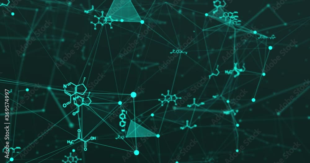 Wall mural chemical formulas move in space, science and mathematical research and development concepts. video l