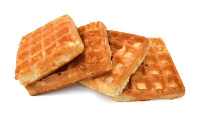 Freshly baked belgium waffles isolated on white background