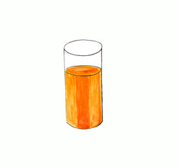 Fresh orange juice in a glass. Watercolor isolated on a white background