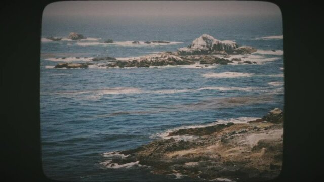 The Pacific Ocean at the Point Lobos State Natural Reserve, California, United States. Vintage Film Look. 