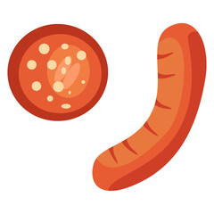 Fried bavarian sausage on white isolated backdrop. Barbeque meat for invitation or gift card, notebook, grill bar logo, scrapbook. Phone case or cloth print art. Flat style stock vector illustration