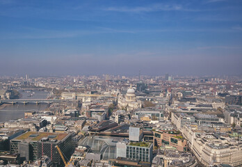 Fototapeta premium An aerial view of London, UK along the River Thames.