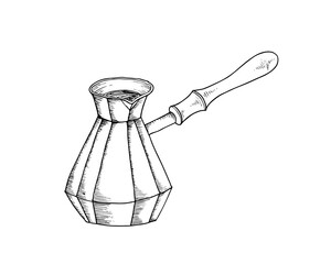 Sketch cezve. Cezve isolated on white background. It s coffee time