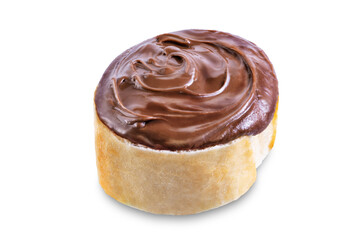 Sandwich with chocolate hazelnut pasta on a white isolated background